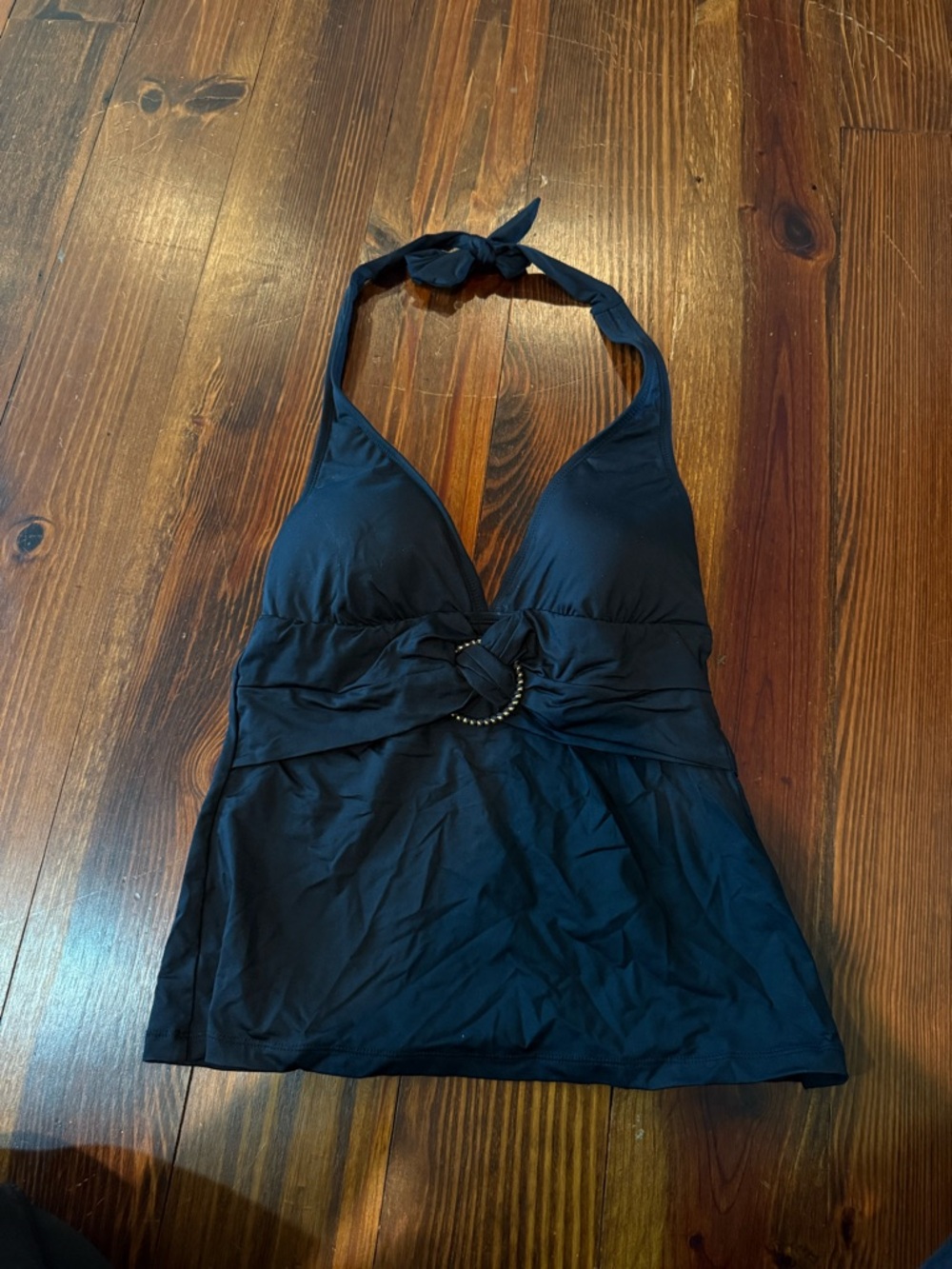 Perry Ellis Black Halter Swim Top with Twisted Front